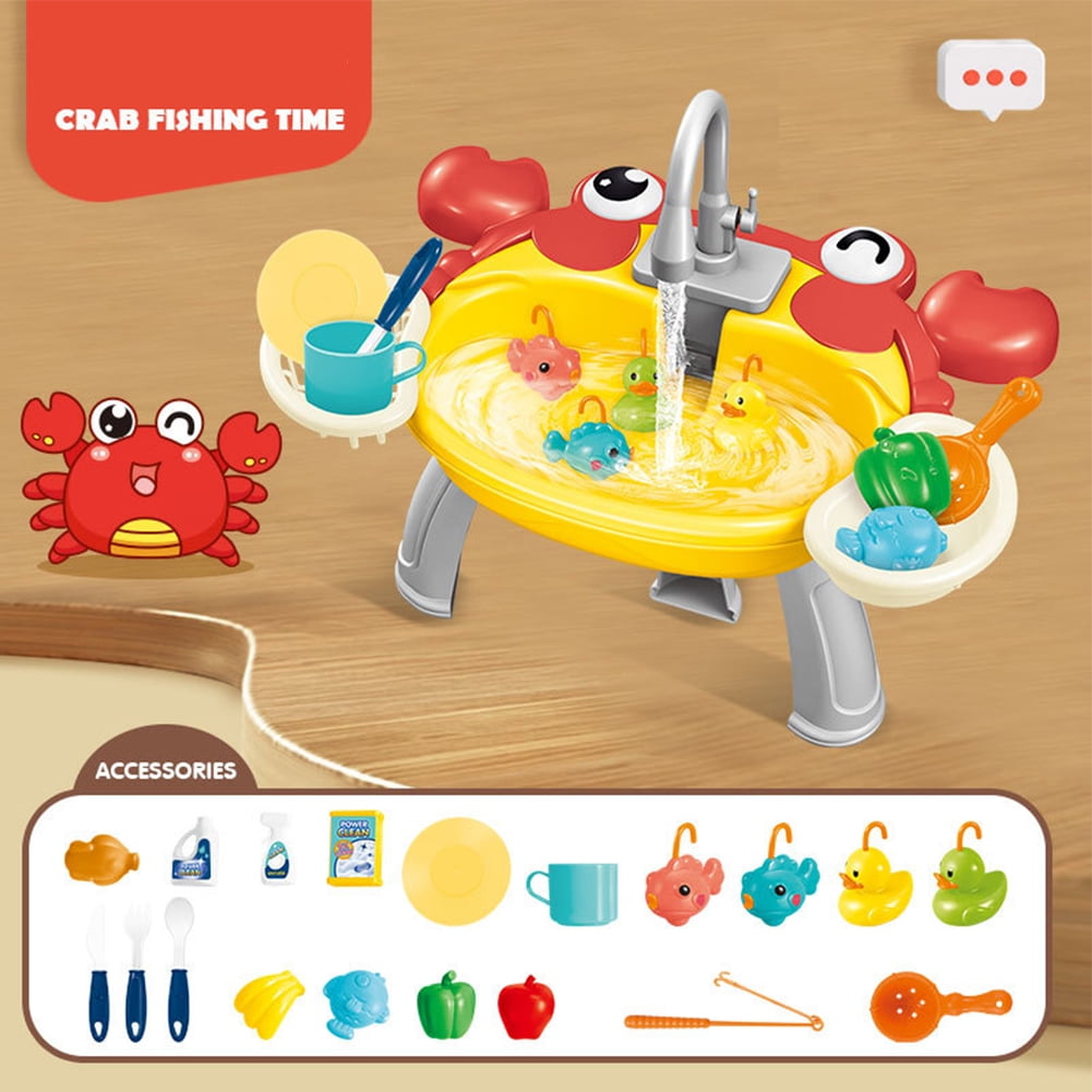 CSCHome Kids Toys Electric Cycle out of the Water Fishing Table Can Wash Dishes Wash Dishes Wash Washing House Toys(Crab fishing platform)
