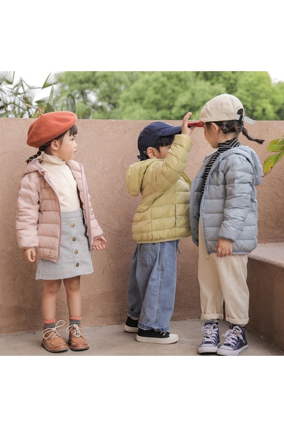 Kids Winter Warm down Jacket Hooded Thick Coat for 2-14 Years Old Lightweight down Jacket Windproof Zipper Outerwear Waterproof(Yellow)