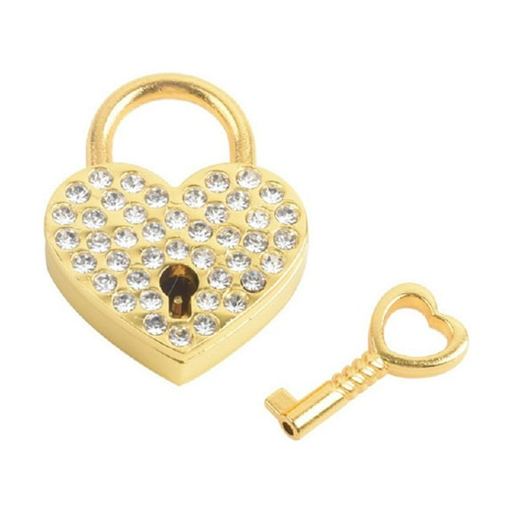 CSCHome Metal with Diamond Heart Lock Padlock with Key Love Lock for Bridge Anniversary Decor
