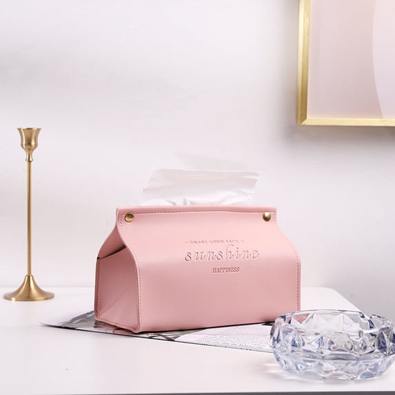 CSCHome Leather Snap Paper Napkin Holder,8.7x4.7x5.9in Easy Clean Kitchen Napkin Organizer(Pink)