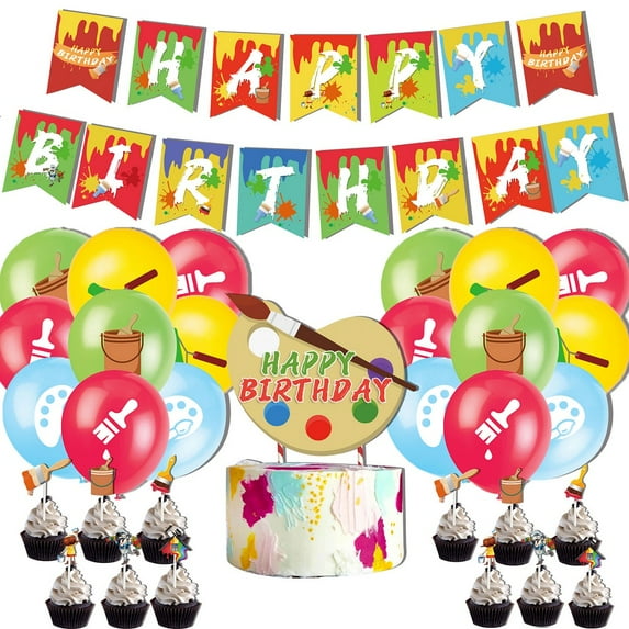 CSCHome Painting Party Supplies, Happy Birthday Banners, Party Decoration Sets, Birthday Party Table Decorations