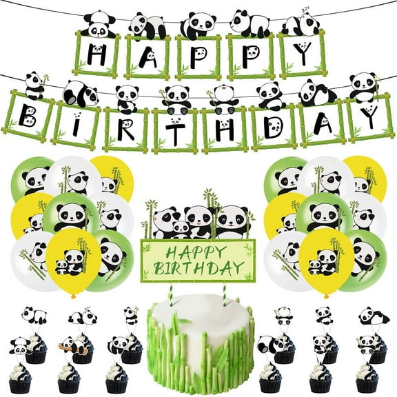 CSCHome Party Decoration, Panda Theme Birthday Flag Balloon Cute Scene Arrangement Prop Decoration