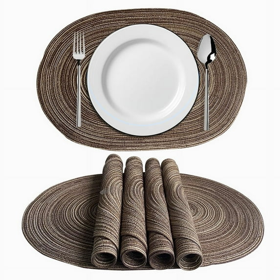 CSCHome Placemats Kitchen Table Decorative Mat Anti-Slip and Anti-Scald Polyester and Cotton Mat 19.7x13.8inch (Brown)