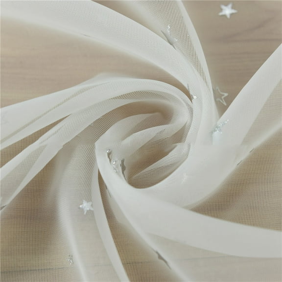 CSCHome Polyester Curtains for Living Room Silver Star Curtains Thru-Hole Style for Bedroom 39.4x106.3inch White