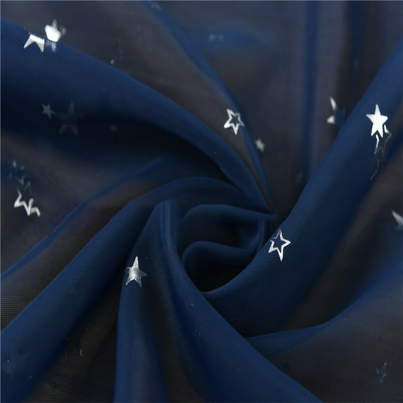 CSCHome Polyester Curtains for Living Room Silver Star Curtains Thru-Hole Style for Bedroom 39.4x78.7inch Dark Blue