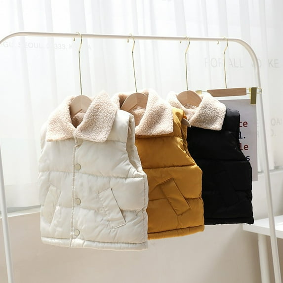 CSCHome Puffer Sleeveless Vest for Boy Girls Lightweight Water-Resistant Winter Sleeveless Jacket Outwear Kids Fall Sleeveless Coats Plush Collar Inside Plush for 1-5 6-10 Years Old