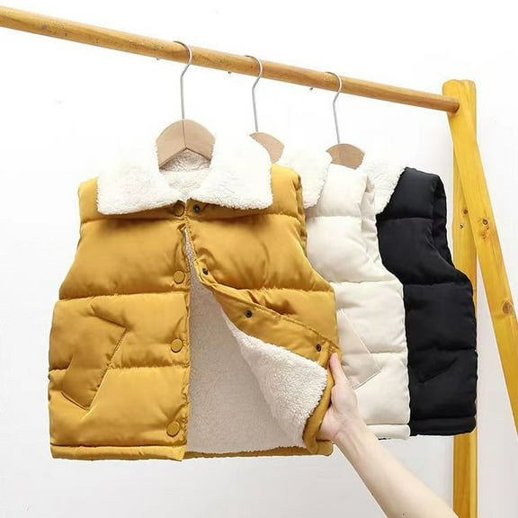 CSCHome Puffer Sleeveless Vest for Boy Girls Lightweight Water-Resistant Winter Sleeveless Jacket Outwear Kids Fall Sleeveless Coats Plush Collar Inside Plush for 1-5 6-10 Years Old