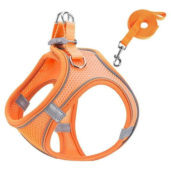 CSCHome Small Dog Soft Harness,Small Medium-Sized Dog Harness Leash Set,Orange Adjustable M