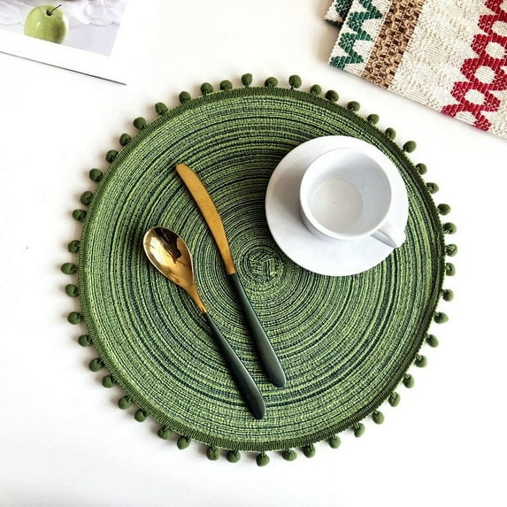 CSCHome Tableware Mat Round Placemats Anti-Slip and Anti-Scald Cotton Coaster Easy to Clean Table Place Mats (Green)