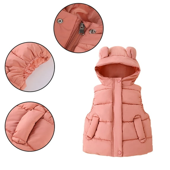 CSCHome Toddler Baby Girl Boy Vest Hoodie Sleeveless Jacket Outwear Light-Weight Hooded Bear Ears Warm Sleeveless Coat for 1-3 3-5 5-7 Year Olds