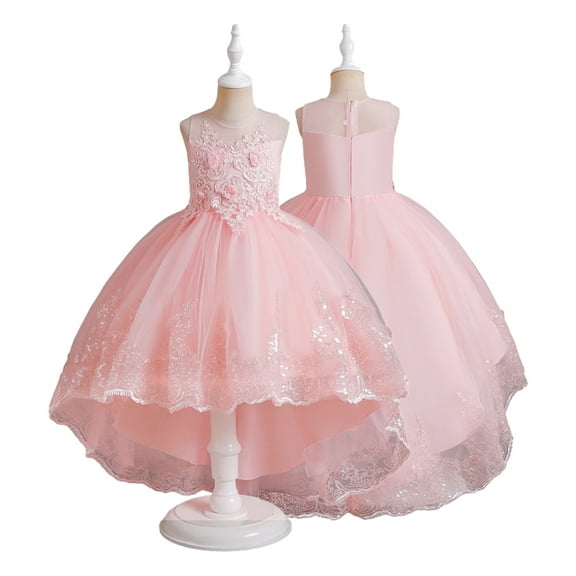 CSCHome Toddler Girls Sleeveless Dresses Embroidery Princess Lace Bridesmaid Dress Pretty Pageant Evening Dresses for Kids Girls 4-12y