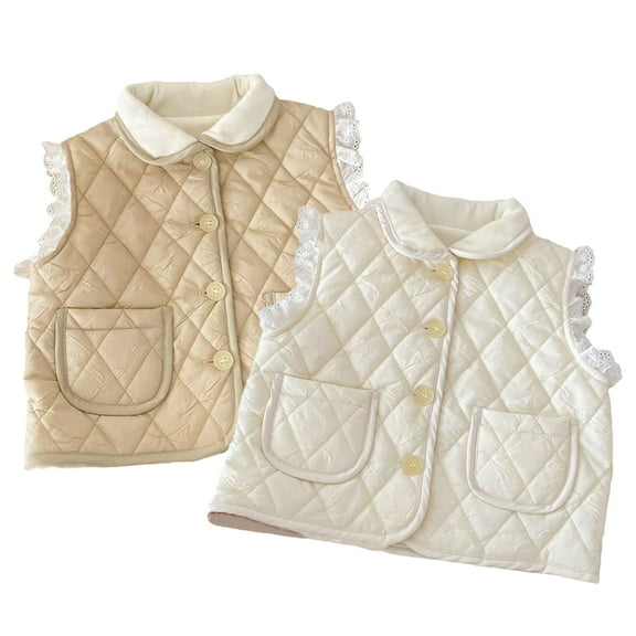 CSCHome Toddler Infant Girls Fall Winter Ruffle Vest Jacket Coats Lapel Autumn Winter Waistcoat Thickened Tops Outwear 9M-5Y Baby Sleeveless Coats