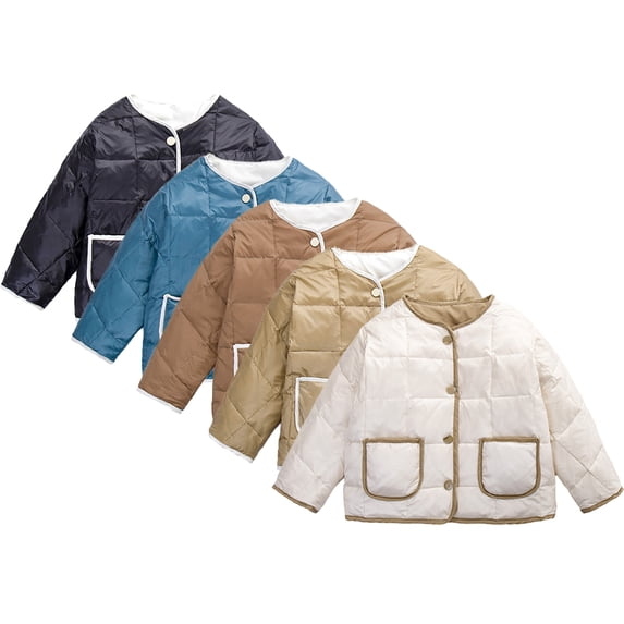CSCHome Toddler Kids Boys Girls Puffer down Outerwear Baby Lightweight Warm Puffer Coats Autumn Winter Puffer V-Neck Button Puffer Jacket for 1-6Y