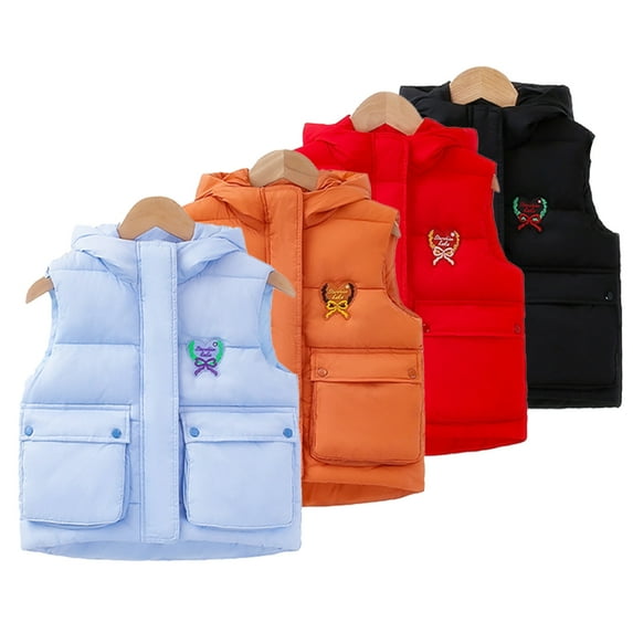 CSCHome Toddler Kids Boys Girls down Vest Outerwear 3-8Y Autumn Winter Puffer Waistcoats High Collar Zipper Hoodie Sleeveless Jacket Baby Thickened Warm Vest Waistcoats Coats