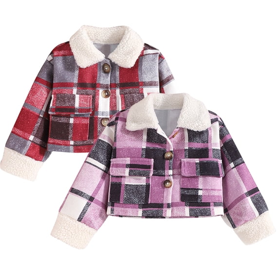 CSCHome Toddler Kids Winter Fleece Cotton Coat for Boys Girls, 1-7Y lapel Button Plaid Fleece Jacket Baby Thicken Warm Cotton Outerwear Kid Autumn Winter Fleece Cotton Jacket