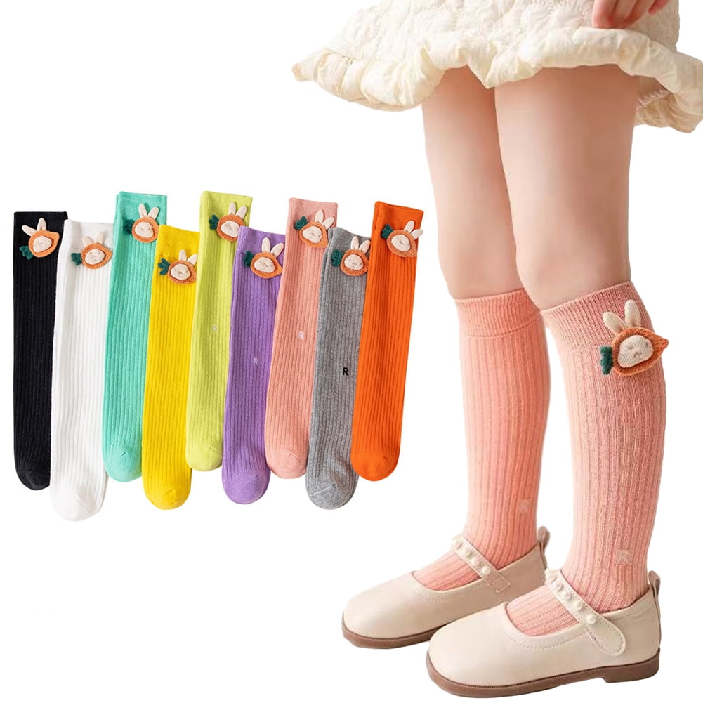 CSCHome 312 Y Baby Girl Knee Socks with Rabbit Soft Cotton Vertical Striped Knit Stocking