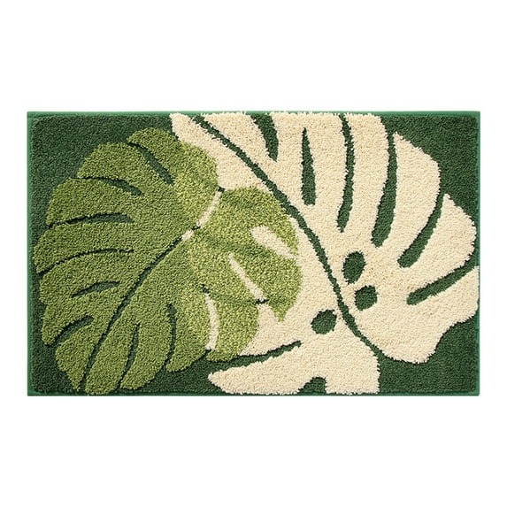 CSCHome Tree Leaves Plant Jacquard Bathroom Non-slip Mat Absorbent Floor Mat Entrance Mat Non-slip Foot Mat Bedroom Rug Machine Washable