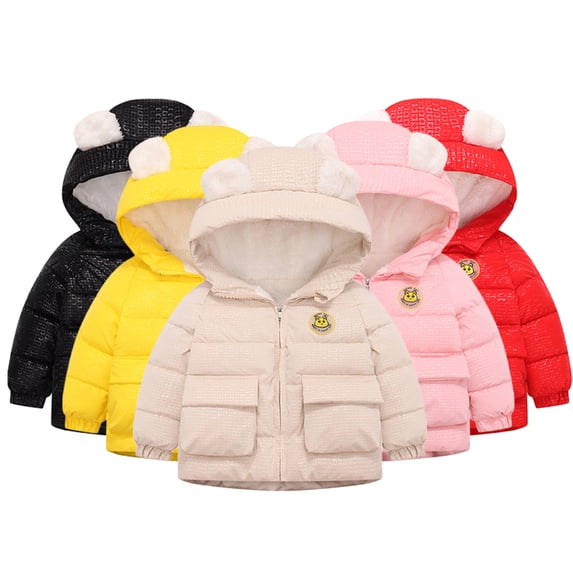 CSChome 1-8T Toddler Winter Puffer Cotton Coats for Kids Boys Girls Zipper Fleece Lined Warm Cotton Jacket Baby Ears Hooded Thickened Outerwear