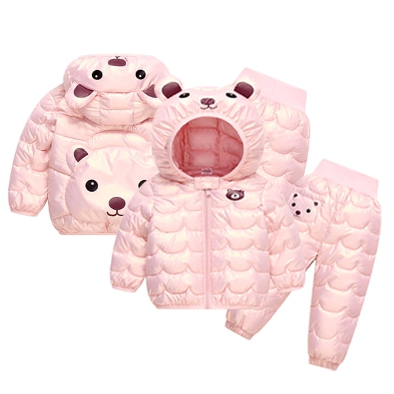 CSChome 2PCS Infant Baby Boys Girls down Cotton Jacket Outfit Toddler Winter Puffer Cotton Jacket Pant Sets Snowsuit Warm Two-Piece Set 12M-5Y