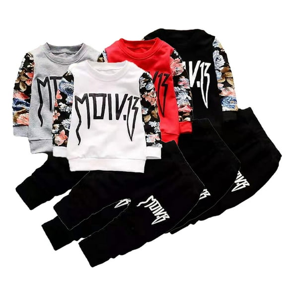 CSChome Baby Toddler Boys Tracksuits Outfit Set Letter Print Crewneck Long Sleeve Sweatshirts Sweat Pants Two Piece Autumn Pullover Sports Suit 6M-4Y