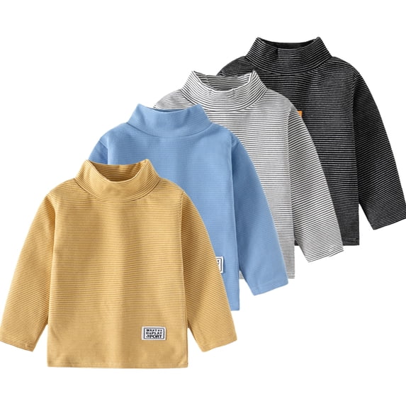 CSChome Fall Winter Baby Boys Girls Striped Long-Sleeved T-Shirt Kids High-Necked Bottoming Shirt Cotton Toddler Velvet Tees for 1-6 Years Old