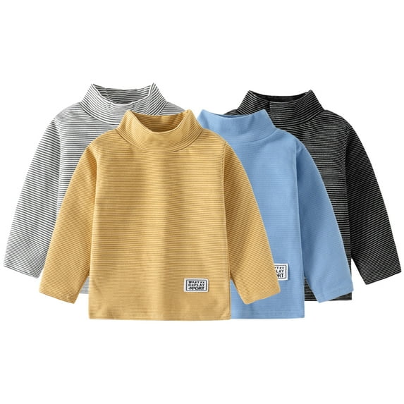 CSChome Fall Winter Baby Boys Girls Striped Long-Sleeved T-Shirt Kids High-Necked Bottoming Shirt Cotton Toddler Velvet Tees for 1-6 Years Old
