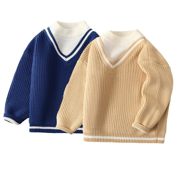 CSChome Kids Boys Girls Fall Winter Sweater Coats for Toddler Teenagers 2-14 Years Unisex Pullover Knit Tops Striped Jumper
