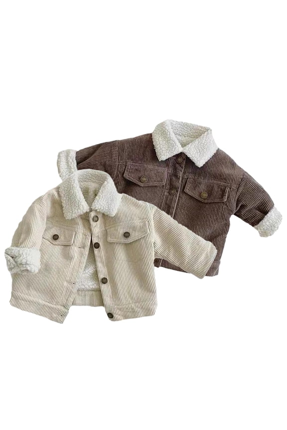 Newborn Baby Boys Girl Winter Warm Fleece Jacket for Toddler Infant Thick Lamb Wool with Pocket Corduroy Coats Outwear for 6 Months-4 Years
