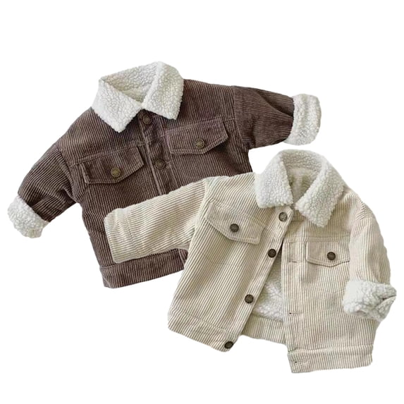 CSChome Newborn Baby Boys Girl Winter Warm Fleece Jacket for Toddler Infant Thick Lamb Wool with Pocket Corduroy Coats Outwear for 6 Months-4 Years