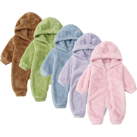 CSChome Newborn Baby Girl Romper Infants Long Sleeve Jumpsuit Winter Flannel Bodysuit Hoodie Playsuit for 3-36 Months