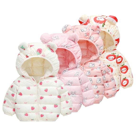 CSChome Toddler Boys Girls Hooded Cartoon Cotton Coats for Kids Baby Zipper Warm Puffer Jacket Autumn Winter Short Cotton Outerwear for 1-6 Years