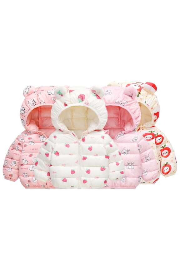 Toddler Boys Girls Hooded Cartoon Cotton Coats for Kids Baby Zipper Warm Puffer Jacket Autumn Winter Short Cotton Outerwear for 1-6 Years