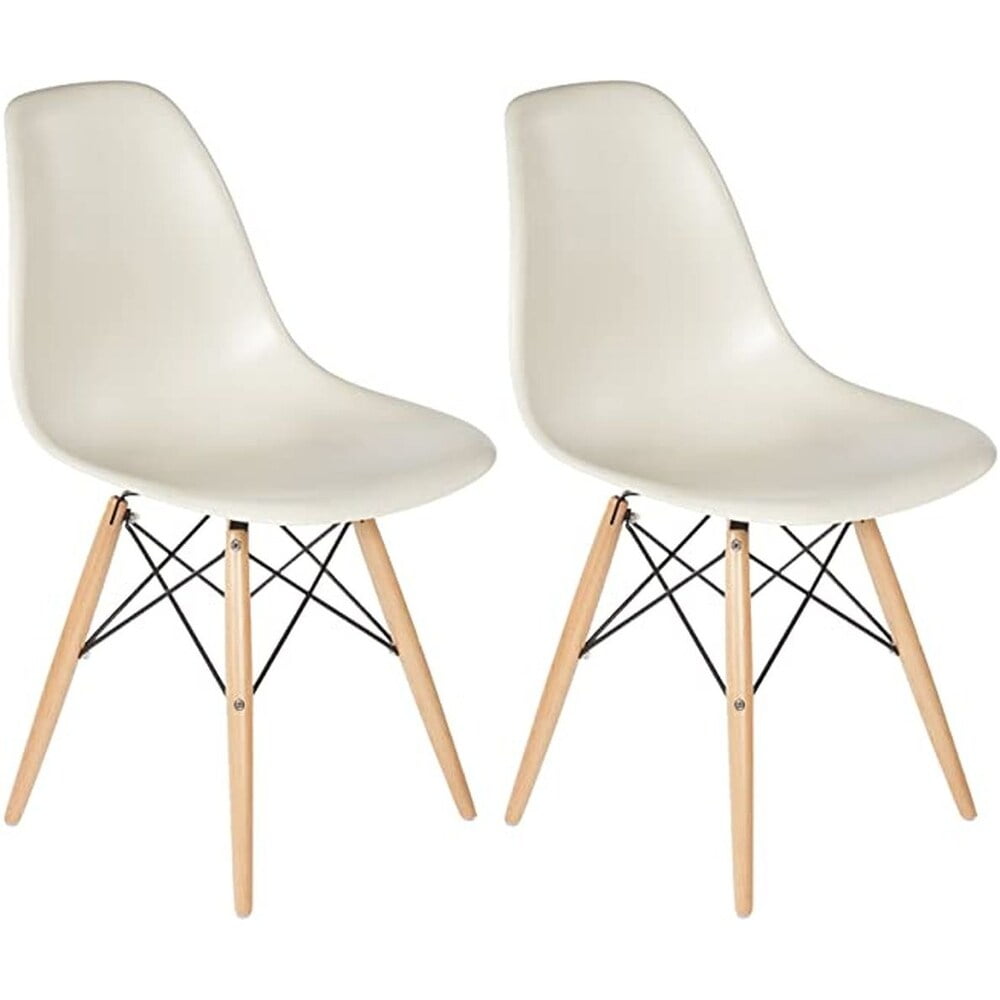 CSD Adult Eiffel Style Plastic Dining Chair With Wooden base set of Two Cream