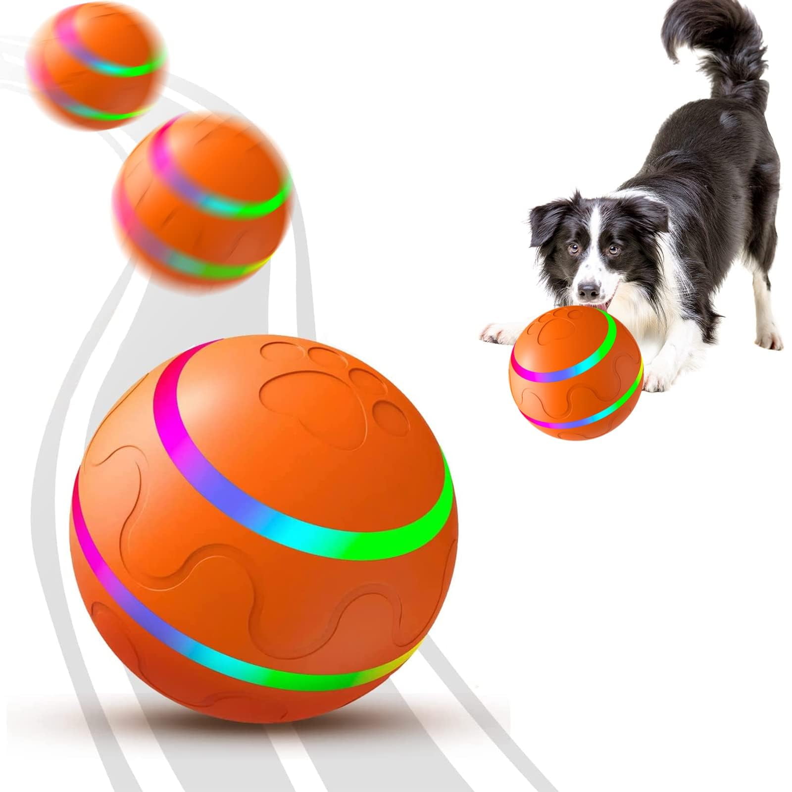 CSD Interactive Dog Ball Toy - Automatic Pet Ball for Dogs - Automatic Ball with USB Charging & LED Lights - Dual Mode - Active Rolling Ball for Cats & Dogs - Safe Soft Exterior & PC Interior