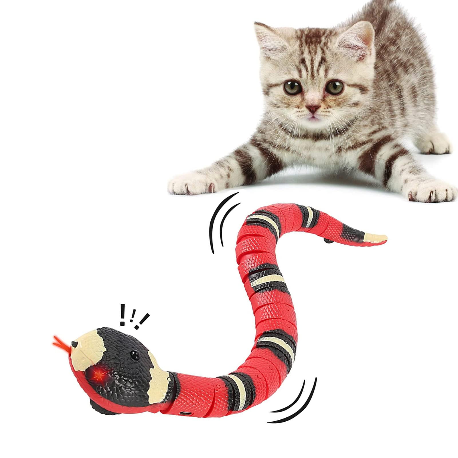 CSD Snake Toy for Cats - Interactive, Smart Sensing Snake Toy for Cats, Dogs & Kids - USB Rechargeable, Automatically Senses Obstacles - Electric Toy Gift & Prop for Halloween, Christmas & April Fools