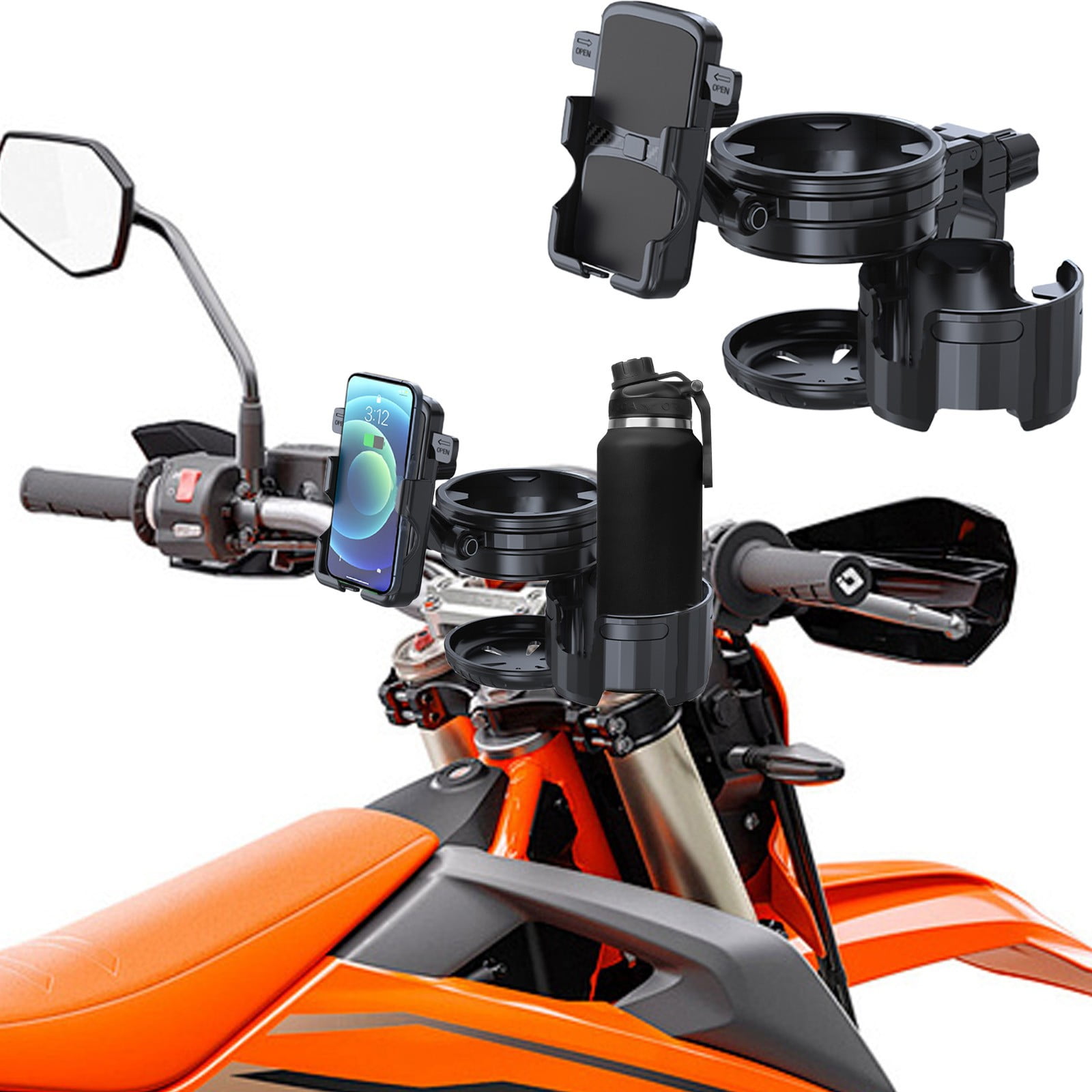 CSEONE Big Savings! Motorcycle Cup Holder and Phone Support, Cup Support Accessories for Motorcycles, Versatile Holder for Cups and Phones, Motorcycle Beverage \u0026 Phone Mount