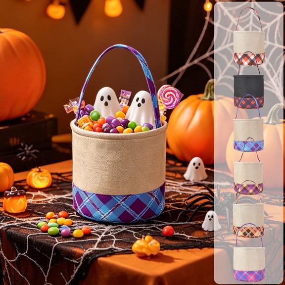 CSEONE Halloween Basket, Imitation Linen Decorative Basket for Indoor Outdoor, Funny Shopping Mall Amusement Prop, Holiday Party Decor, Festival Amusement Prop, Blue