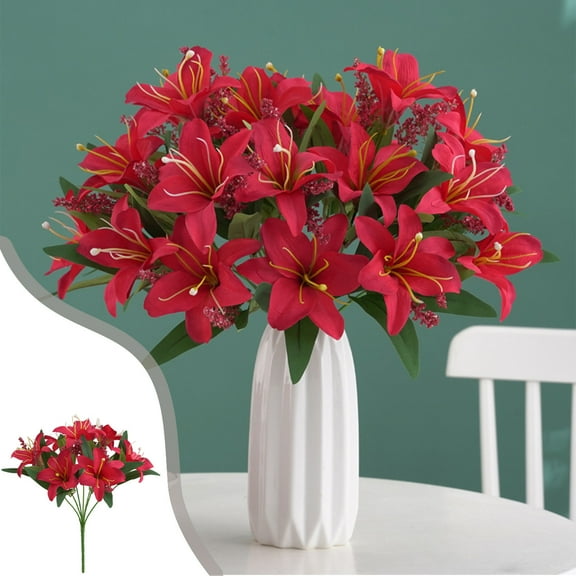 karymi Many Artificial Lilies Bouquets for Home Weddings Multi-purpose Decorative Flowers Available in White Red and Purple Family Gifts Birthday Gifts Christmas Ornaments