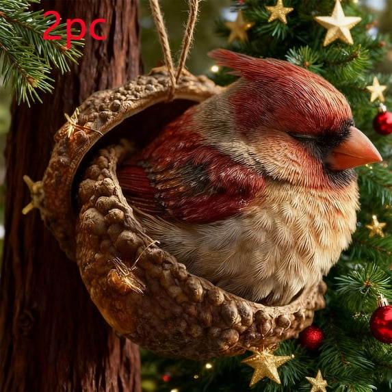 CSEONE Resin Forest Animal Ornaments 2 Pcs 3.14 Inch Handcrafted Sleeping Owl Bunny Hedgehog Figures in Realistic Hazelnut Shells Nature Theme Christmas Tree Decor Christmas Decorations
