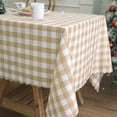 thumbnail image 1 of CSFL Checkered Tablecloth for Rectangle Tables, Polyester Gingham Tablecloths, Stain Resistant Dining Table Cover for Outdoor Picnic, Kitchen and Party, 87"x 55", Brown and White, 1 of 9