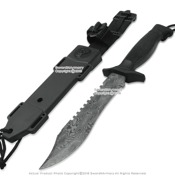 CSGO 12" Tactical Hunting Knife Bowie Damascus Look Steel 3D Pattern Fixed Blade