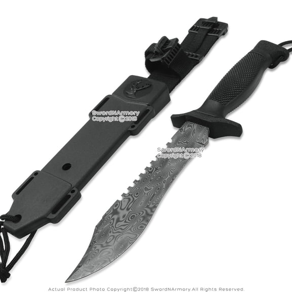 CSGO 12" Tactical Hunting Knife Bowie Damascus Look Steel 3D Pattern Fixed Blade