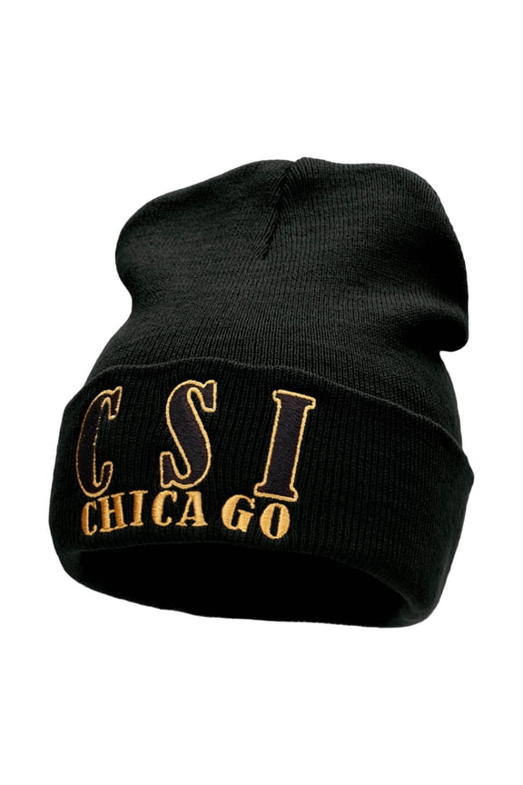 CSI Chicago Embroidered 12 Inch Long Knitted Beanie - Black OSFM
