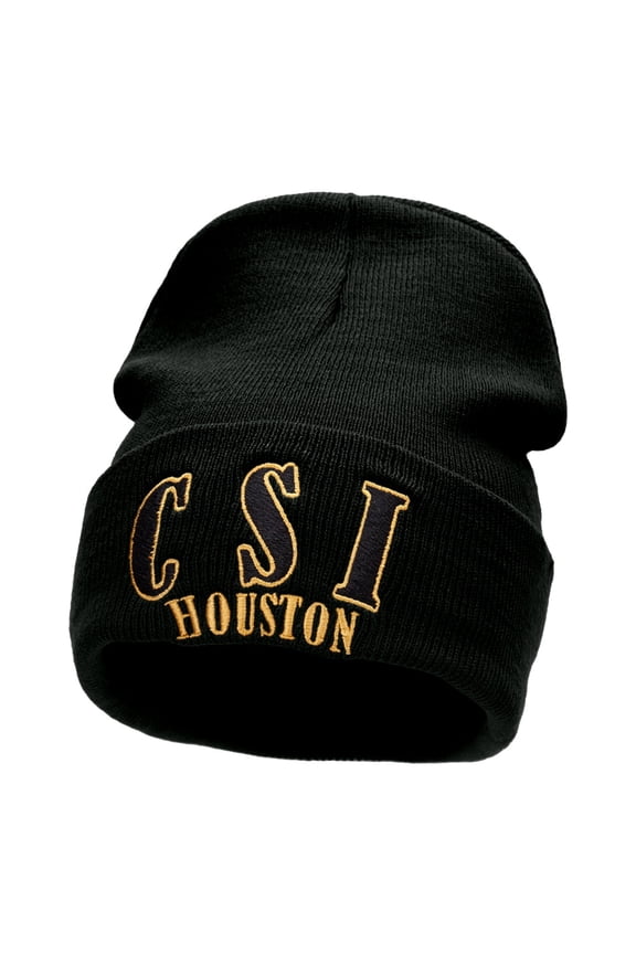 CSI Houston Embroidered 12 Inch Long Knitted Beanie - Black OSFM