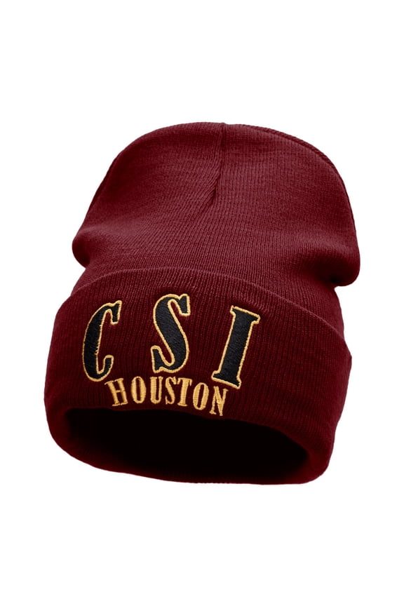 CSI Houston Embroidered 12 Inch Long Knitted Beanie - Maroon OSFM
