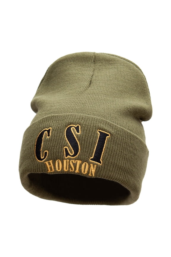 CSI Houston Embroidered 12 Inch Long Knitted Beanie - Olive OSFM