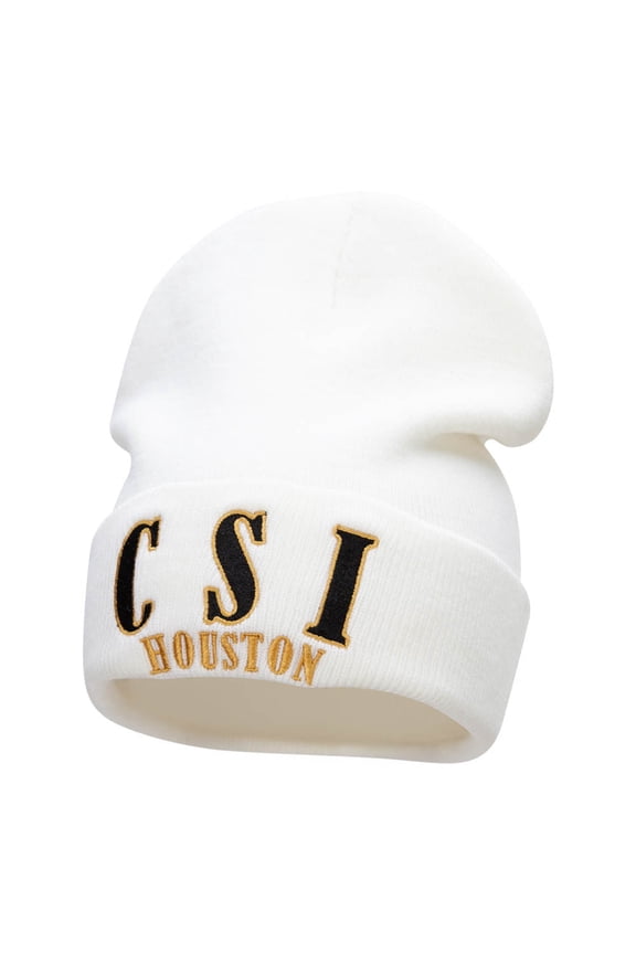 CSI Houston Embroidered 12 Inch Long Knitted Beanie - White OSFM