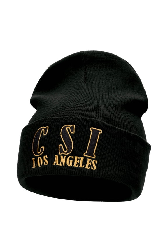 CSI Los Angeles Embroidered 12 Inch Long Knitted Beanie - Black OSFM