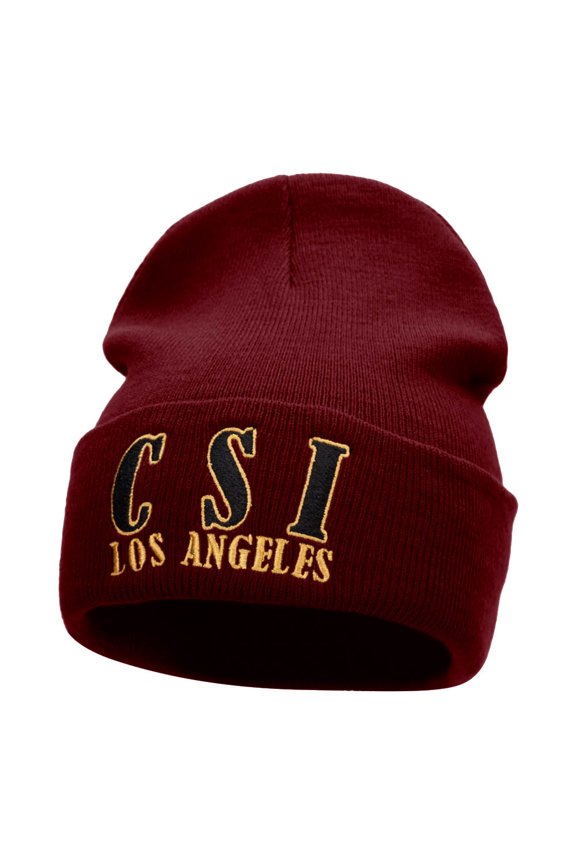 CSI Los Angeles Embroidered 12 Inch Long Knitted Beanie - Maroon OSFM
