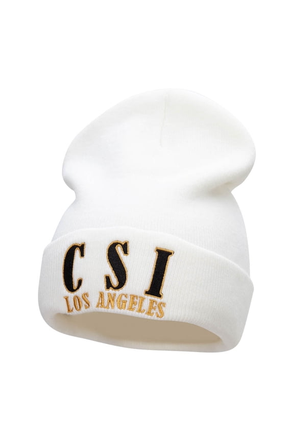 CSI Los Angeles Embroidered 12 Inch Long Knitted Beanie - White OSFM